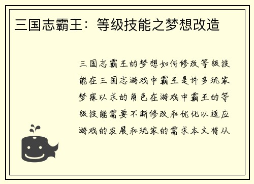 三国志霸王：等级技能之梦想改造