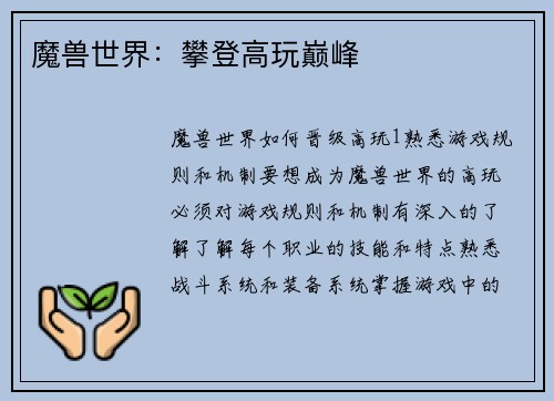 魔兽世界：攀登高玩巅峰